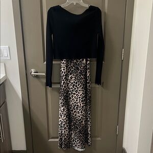 All Saints Black and Leopard Print Dress